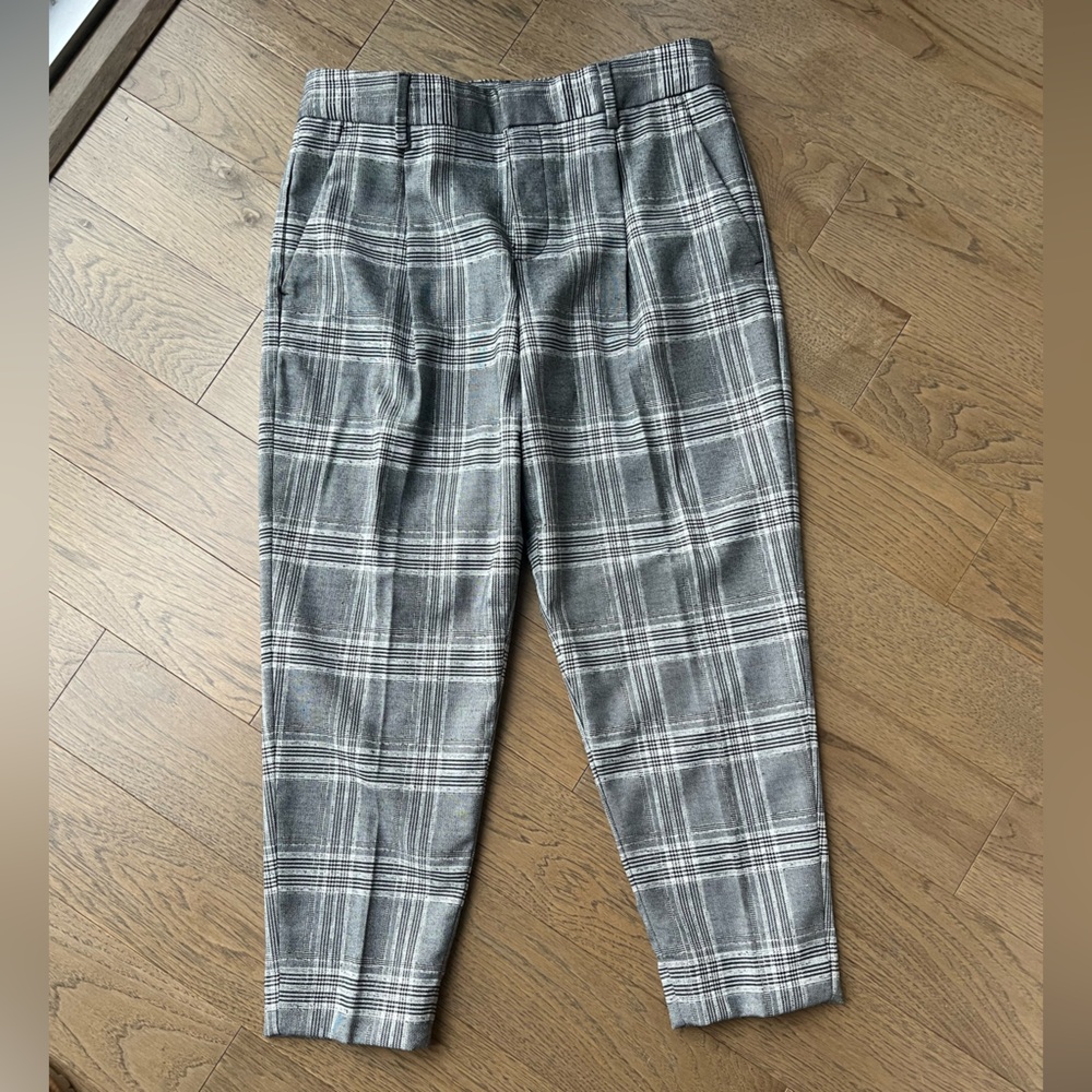 Banana Republic High Rise Tapered Ankle Dress Pants - Grey Plaid